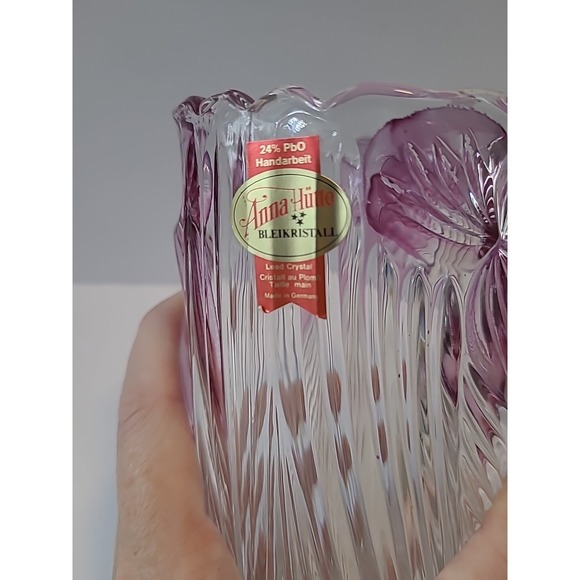 Vintage 6.5" Tall Hand Blown Anna Hutte Florentine Crystal Vase, Western Germany - Picture 6 of 7